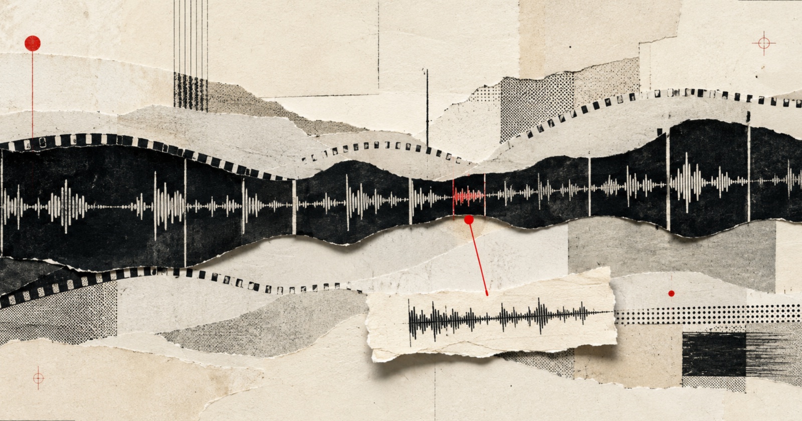 Una onda de audio atraviesa fragmentos de texto hasta señalar una cita y su instante exacto.
