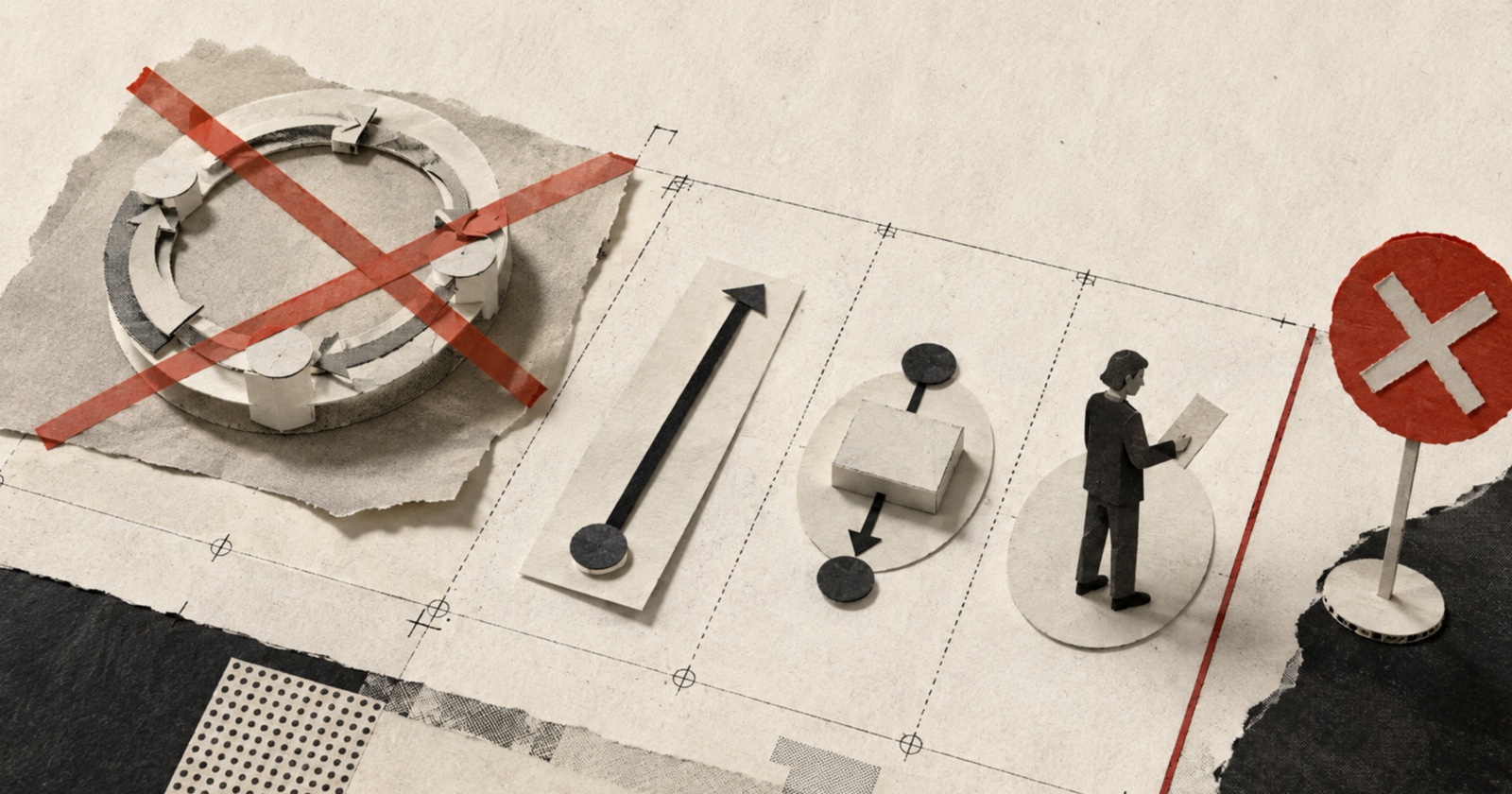 Four paths compare conversation, rules, agents and human decisions according to risk and uncertainty.